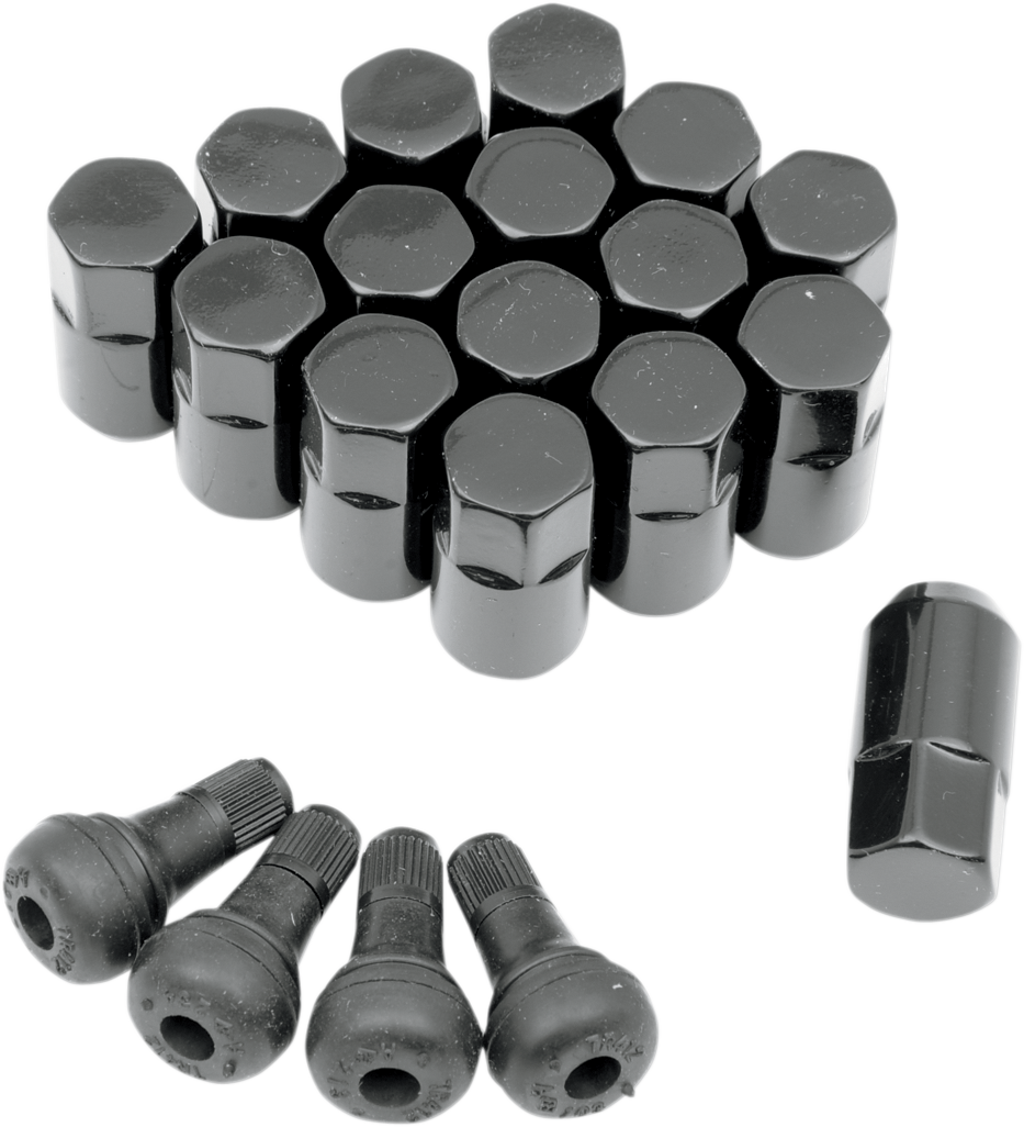 MOOSE OFFROAD Lug Nuts with Valve Stems - 3/8"-24 - Black - Tapered - 16 Pack SP300MO201B