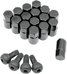 MOOSE OFFROAD Lug Nuts with Valve Stems - 3/8"-24 - Black - Tapered - 16 Pack SP300MO201B