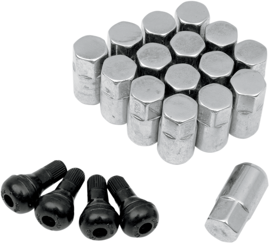 MOOSE OFFROAD Lug Nuts with Valve Stems - 12 mm x 1.50 - Chrome - Tapered - 16 Pack SP300MO207