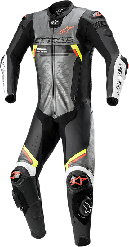 ALPINESTARS Missile Ignition v2 1-Piece Leather Suit - Metallic Gray/Black/Yellow/Red Fluo - US 44 / EU 54 3150222-9135-54