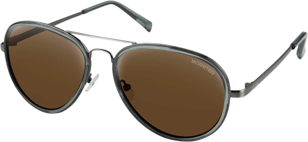 BOBSTER Goose Sunglasses - Gloss Clear Slate Gunmetal - Brown HD Silver Mirror Lens BGSE101HD