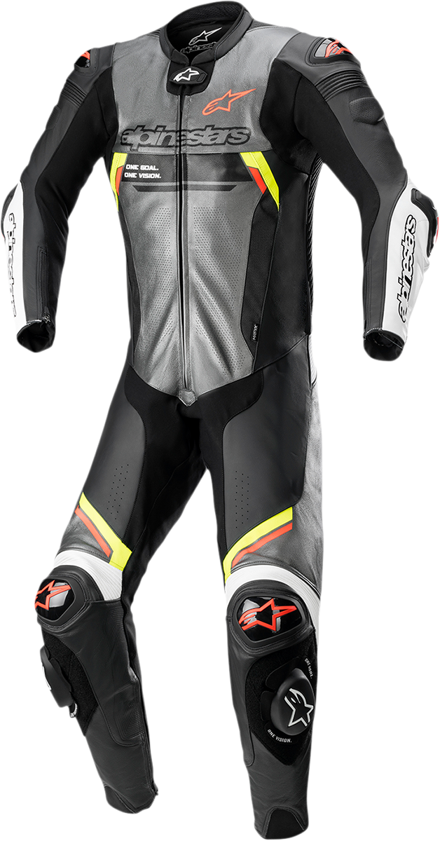 ALPINESTARS Missile Ignition v2 1-Piece Leather Suit - Metallic Gray/Black/Yellow/Red Fluo - US 48 / EU 58 3150222-9135-58