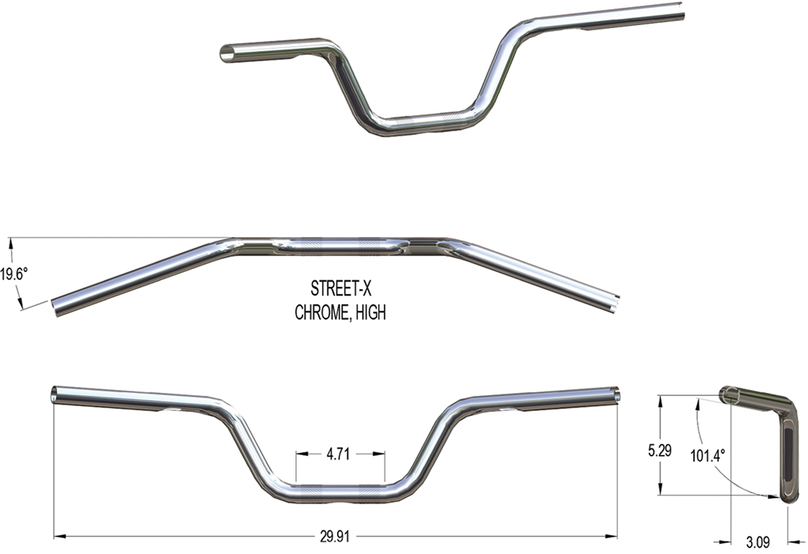 KHROME WERKS Street-X Handlebars - High Bend - Chrome 300900
