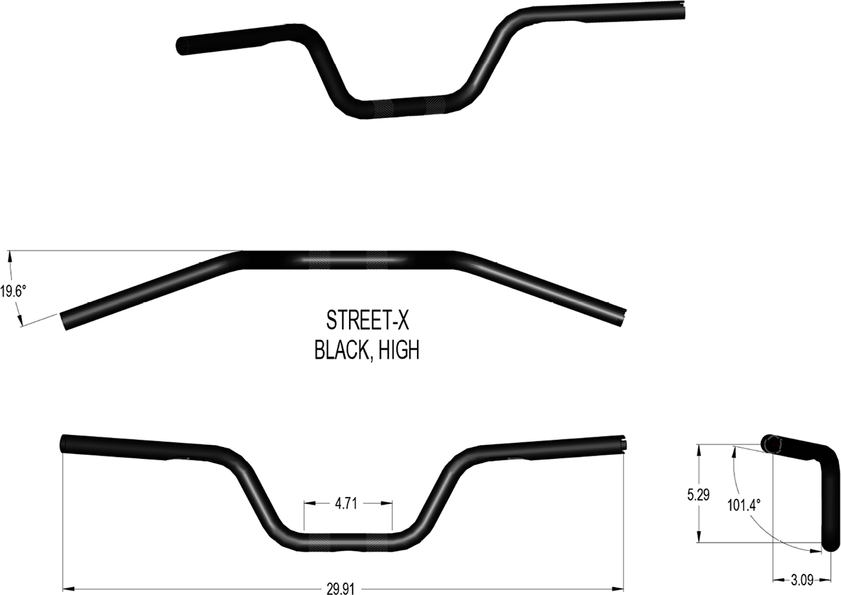 KHROME WERKS Street-X Handlebars - High Bend - Black 300903