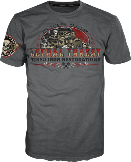 LETHAL THREAT Vintage Velocity Tired Iron Restorations T-Shirt - Gray - 4XL VV40174-4XL