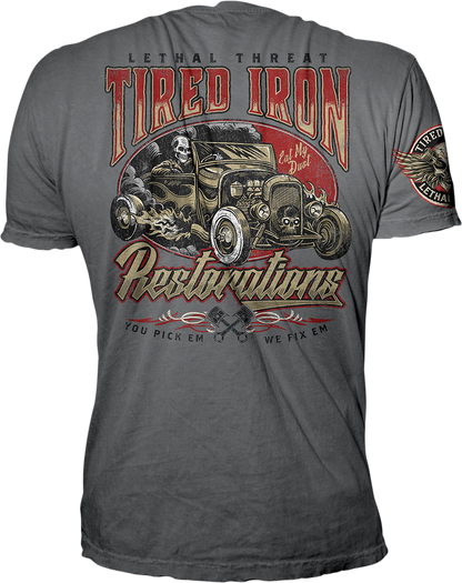 LETHAL THREAT Vintage Velocity Tired Iron Restorations T-Shirt - Gray - 3XL VV40174XXXL