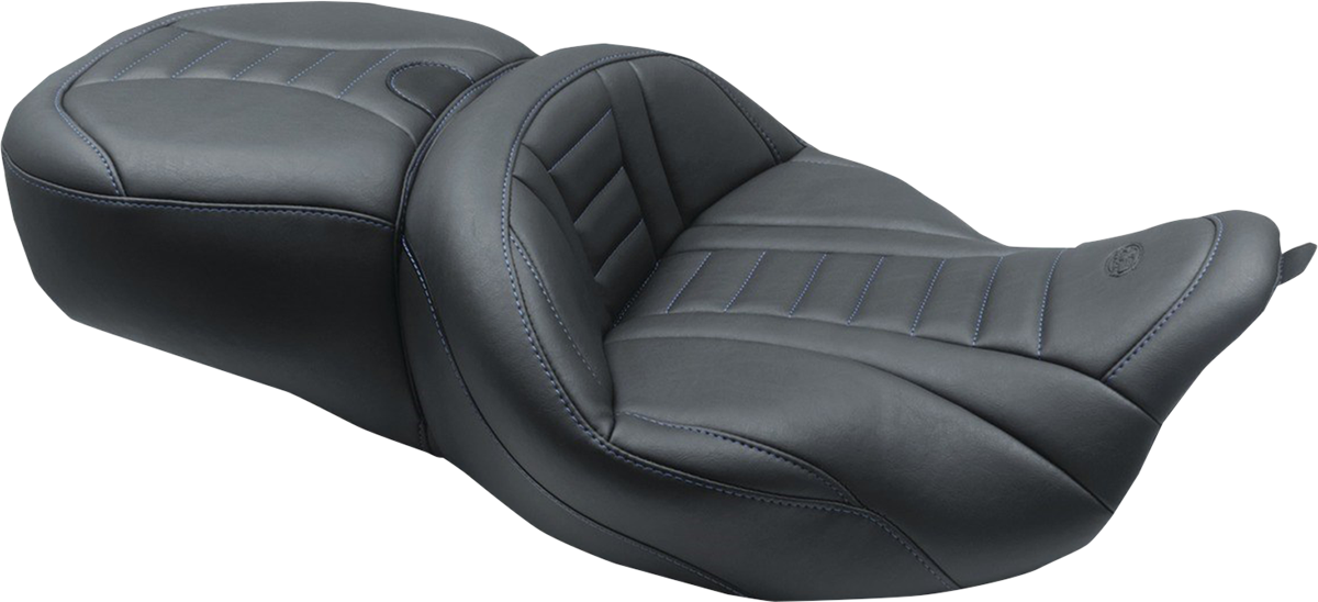 MUSTANG One-Piece Deluxe Touring Seat - Black w/ Sky Blue Stitching - FL '08-'25 79006SB