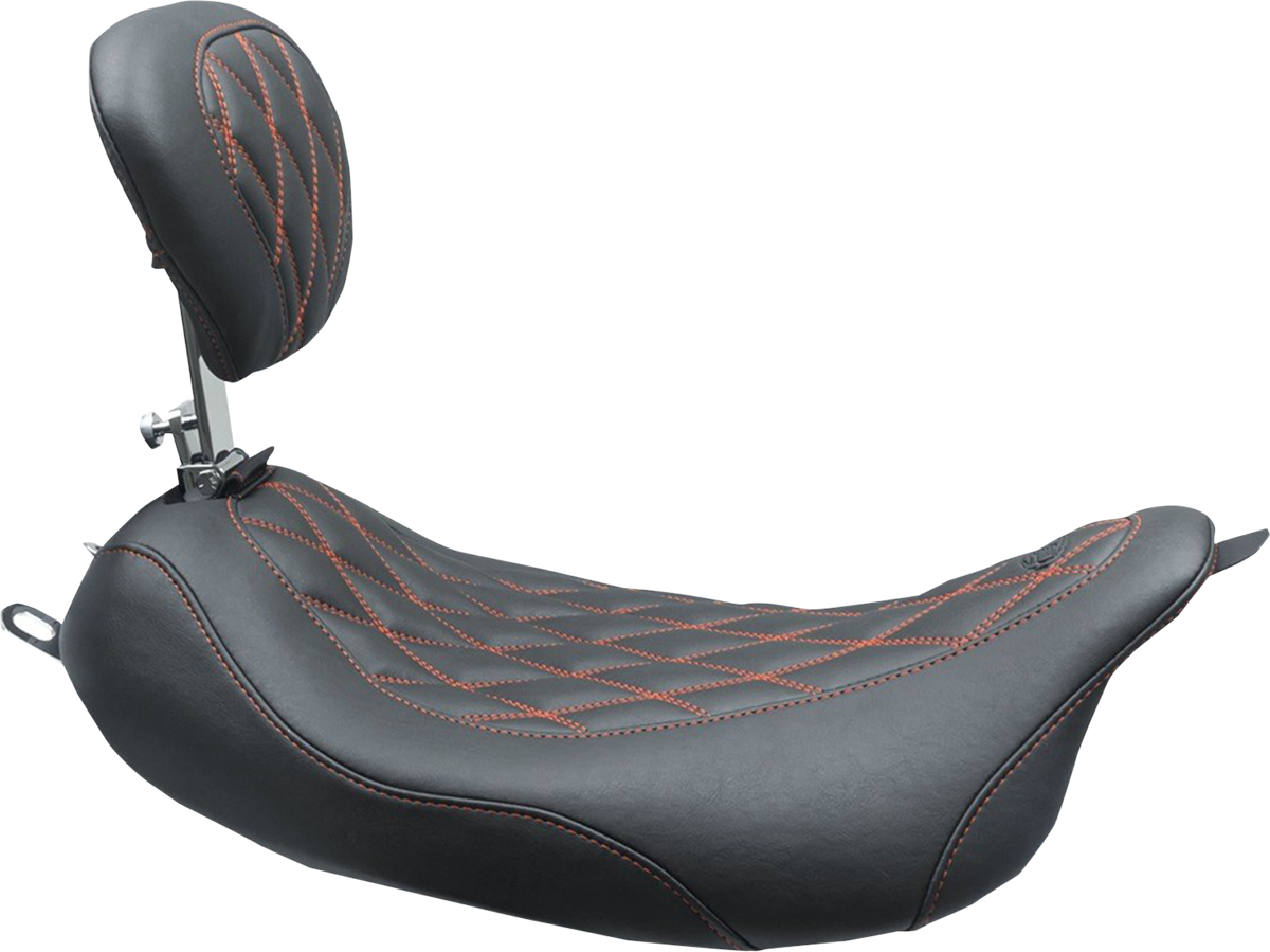 MUSTANG Wide Tripper™ Solo Seat - w/ Drivers Backrest - Black w/ American Beauty Red Stitching - FL '08-'25 79727AB