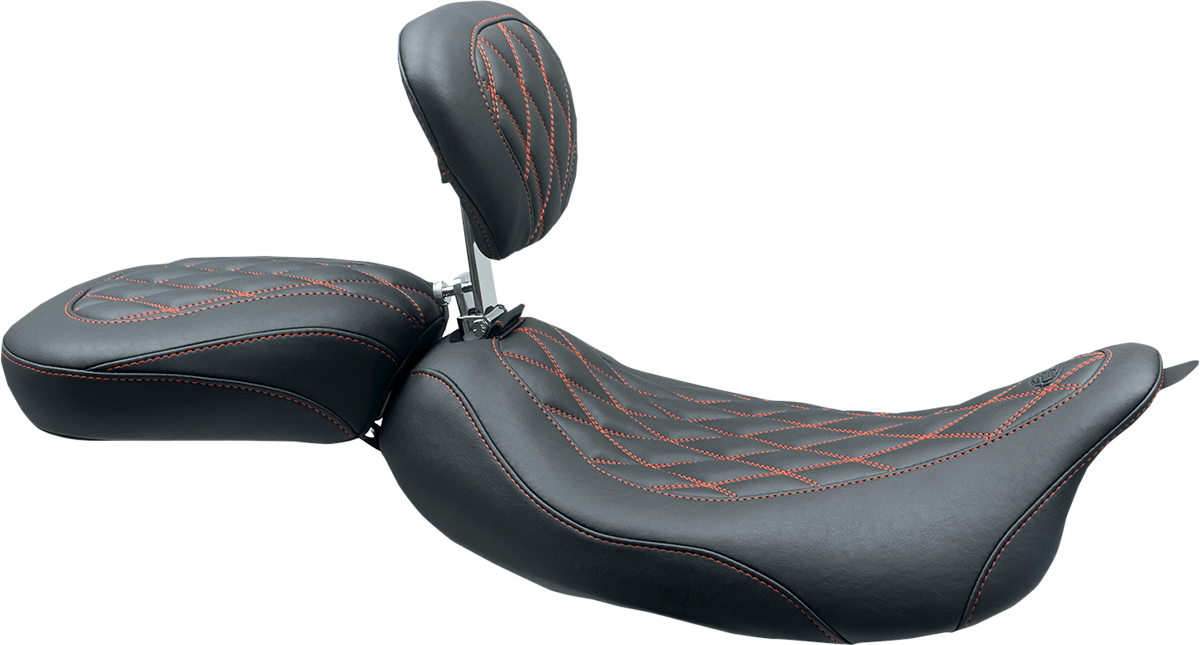 MUSTANG Wide Tripper™ Solo Seat - w/ Drivers Backrest - Black w/ American Beauty Red Stitching - FL '08-'25 79727AB