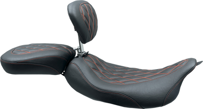 MUSTANG Wide Tripper™ Solo Seat - w/ Drivers Backrest - Black w/ American Beauty Red Stitching - FL '08-'25 79727AB