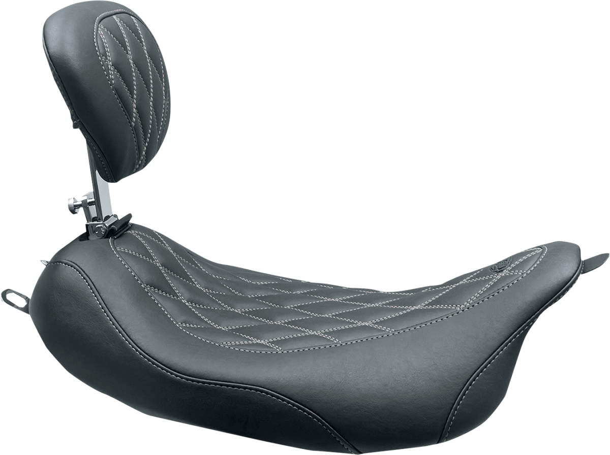 MUSTANG Wide Tripper™ Solo Seat - w/ Drivers Backrest - Black w/ Gun Metal Stitching - FL '08-'25 79727GM