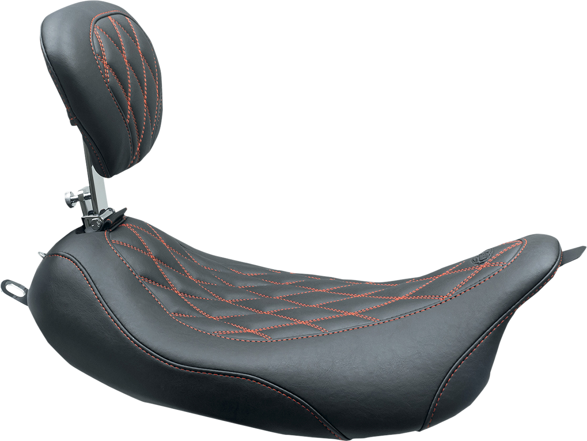 MUSTANG Wide Tripper™ Solo Seat - w/ Drivers Backrest - Black w/ American Beauty Red Stitching - FL '08-'25 79727AB