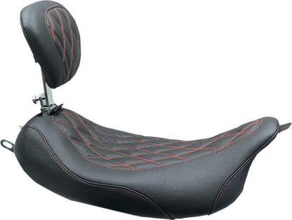 MUSTANG Wide Tripper™ Solo Seat - w/ Drivers Backrest - Black w/ American Beauty Red Stitching - FL '08-'25 79727AB