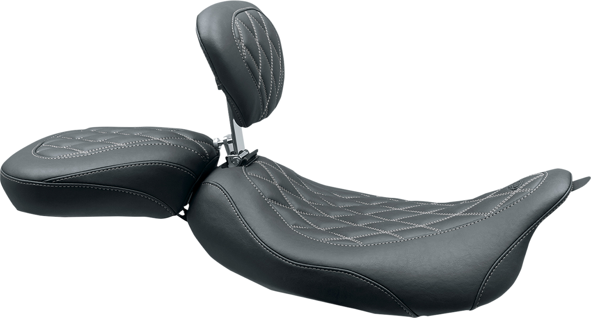 MUSTANG Wide Tripper™ Solo Seat - w/ Drivers Backrest - Black w/ Gun Metal Stitching - FL '08-'25 79727GM