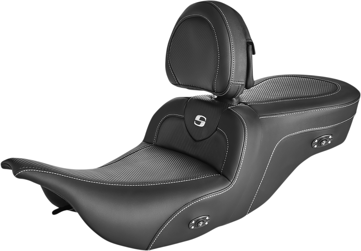 SADDLEMEN Roadsofa™ Carbon Fiber Seat - With Driver Backrest - Heater - Black 897-07-185BRHC