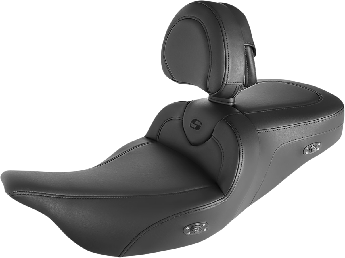 SADDLEMEN Roadsofa™ Seat - Heated - w/ Backrest - Black Stitching - FLH/FLT '08-'24 808-07B-187BRHC