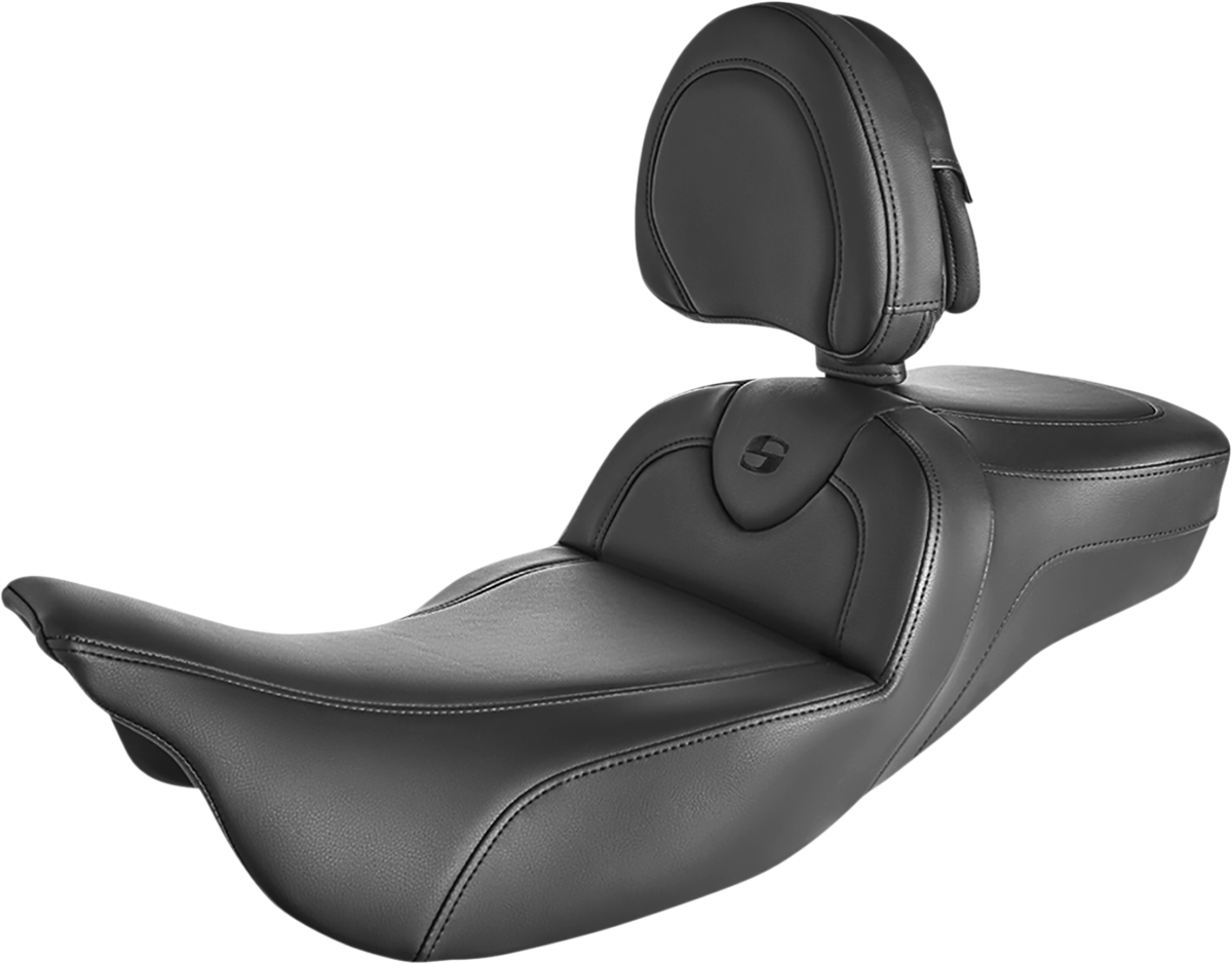 SADDLEMEN Roadsofa™ Extended Reach Seat - Black/Black Stitching - w/ Backrest - FL '08-'24 808-07B-188BR