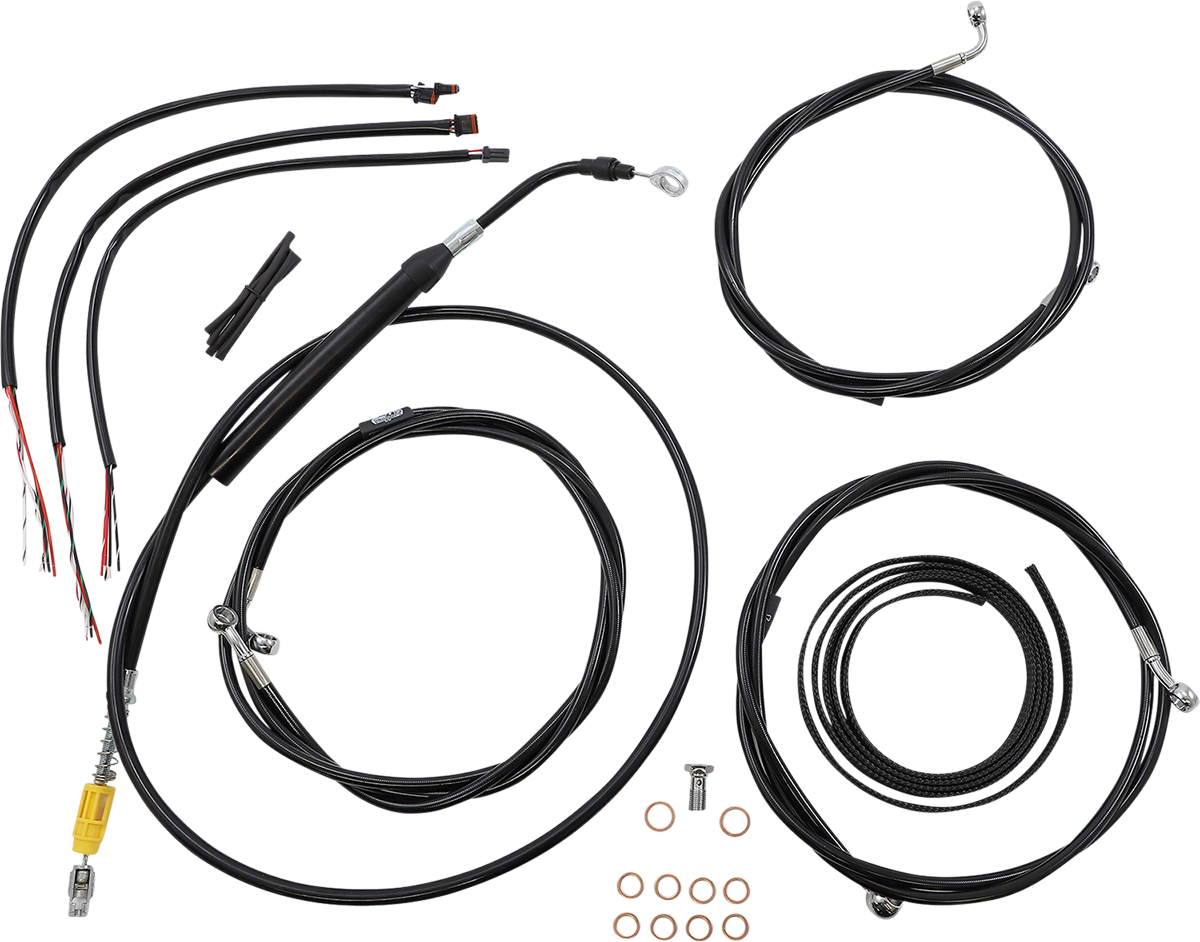 LA CHOPPERS Complete Black Vinyl Braided Handlebar Cable/Brake Line Kit - 18"-20" Handlebars - '21-'22 FLH LA-8056KT2-19B