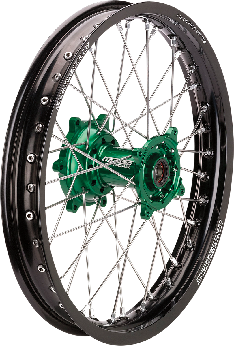 MOOSE OFFROAD Wheel Assembly - SX-1 - Complete - Rear - Black Wheel/Green Hub - 19x2.15 - Kawasaki KX KR-21519-BKGN