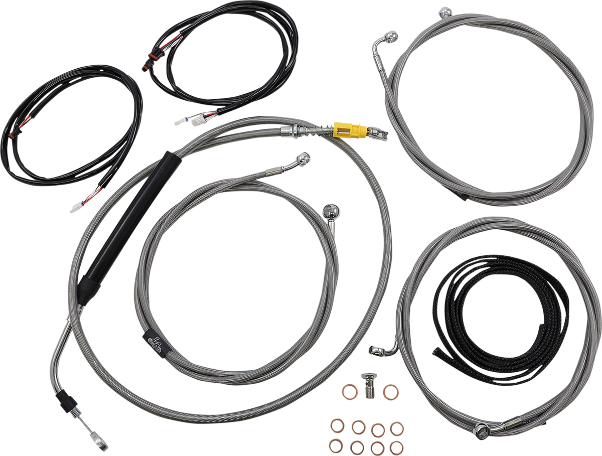 LA CHOPPERS Complete Plug-and-Play Cable Kit - 18" - 20" Handlebars - '21-'22 FLH - ABS - Stainless LA-8056KT3-19