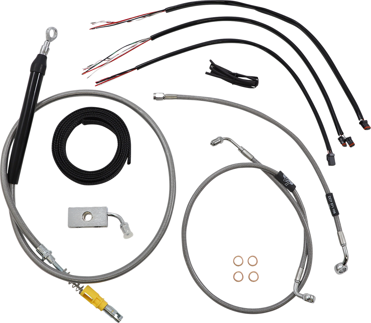 LA CHOPPERS Complete Stainless Braided Handlebar Cable/Brake Line Kit - 15"-17" Handlebars - '18-'22 Softail LA-8155KT2-16
