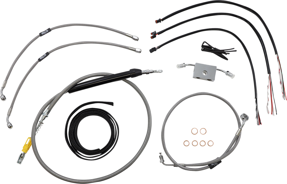 LA CHOPPERS Complete Stainless Braided Handlebar Cable/Brake Line Kit - 15"-17" Handlebars - '18-'24 Softail LA-8157KT2-16
