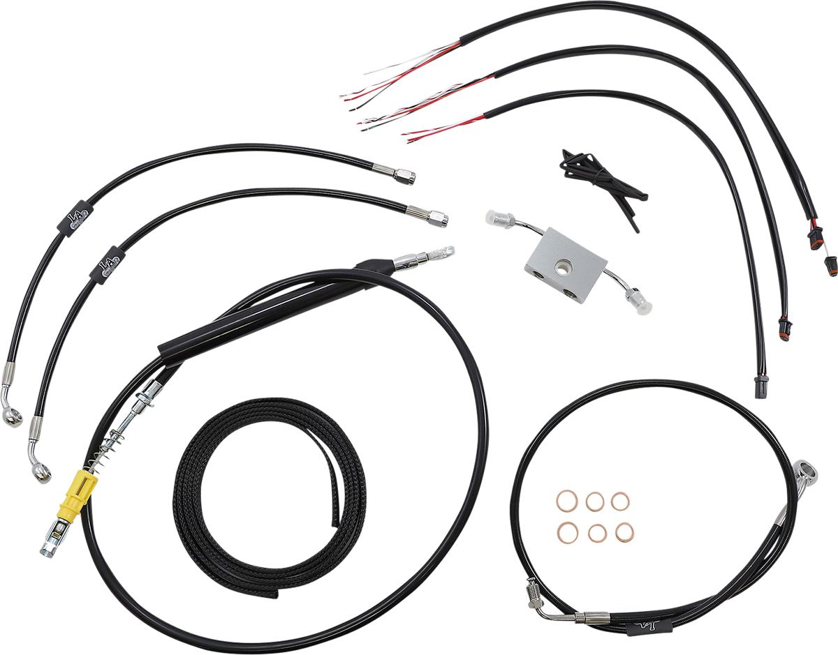 LA CHOPPERS Complete Black Vinyl Braided Handlebar Cable/Brake Line Kit - 15"-17" Handlebars - '18-'24 Softail LA-8157KT2-16B