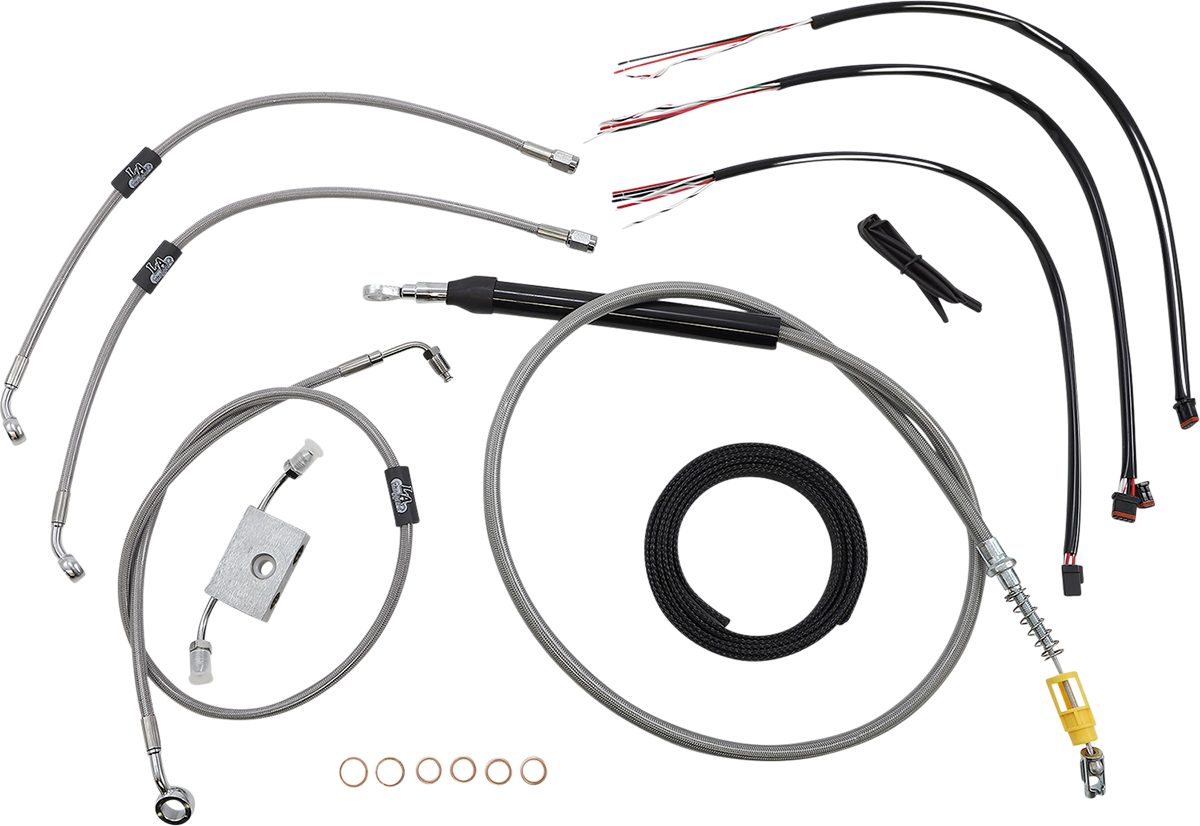 LA CHOPPERS Complete Stainless Braided Handlebar Cable/Brake Line Kit - 18"-20" Handlebars - '18-'24 Softail LA-8157KT2-19