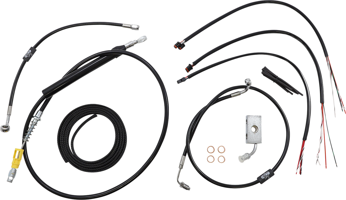 LA CHOPPERS Complete Black Vinyl Braided Handlebar Cable/Brake Line Kit - 15"-17" Handlebars - '18-'22 Softail LA-8155KT2-16B