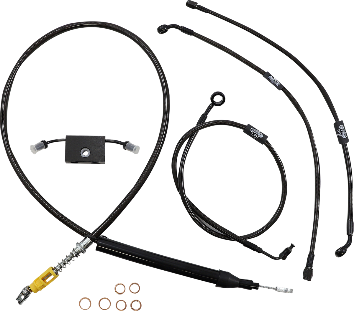 LA CHOPPERS Standard Midnight Braided Handlebar Cable/Brake Line Kit - 12"-14" Ape Hangers - '18-'24 Softail LA-8157KT-13M