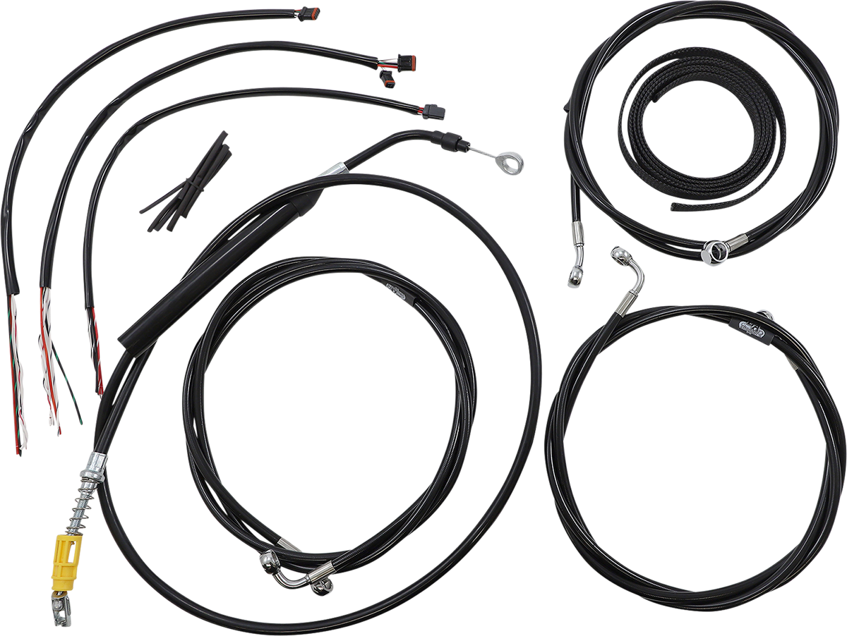 LA CHOPPERS Complete Black Vinyl Braided Handlebar Cable/Brake Line Kit - 15"-17" Handlebars - '21-'22 FLH LA-8056KT2-16B