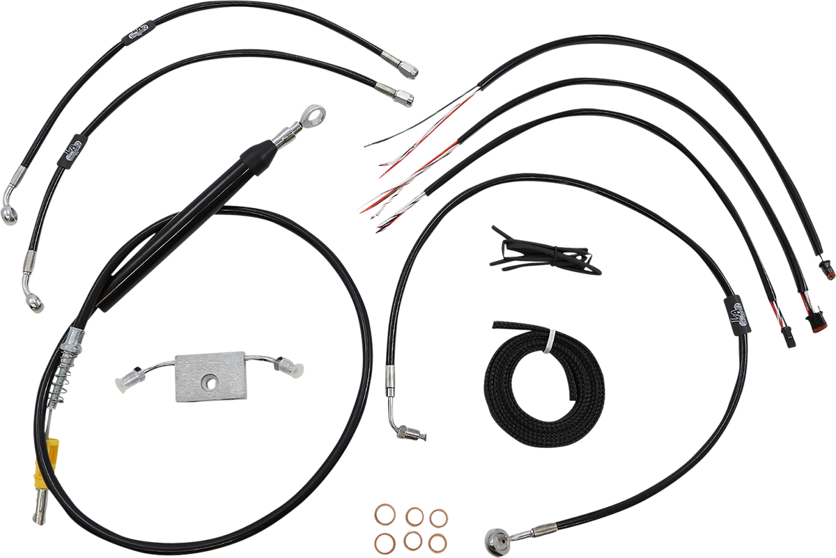 LA CHOPPERS Complete Black Vinyl Braided Handlebar Cable/Brake Line Kit - 12"-14" Handlebars - '18-'24 Softail LA-8157KT2-13B