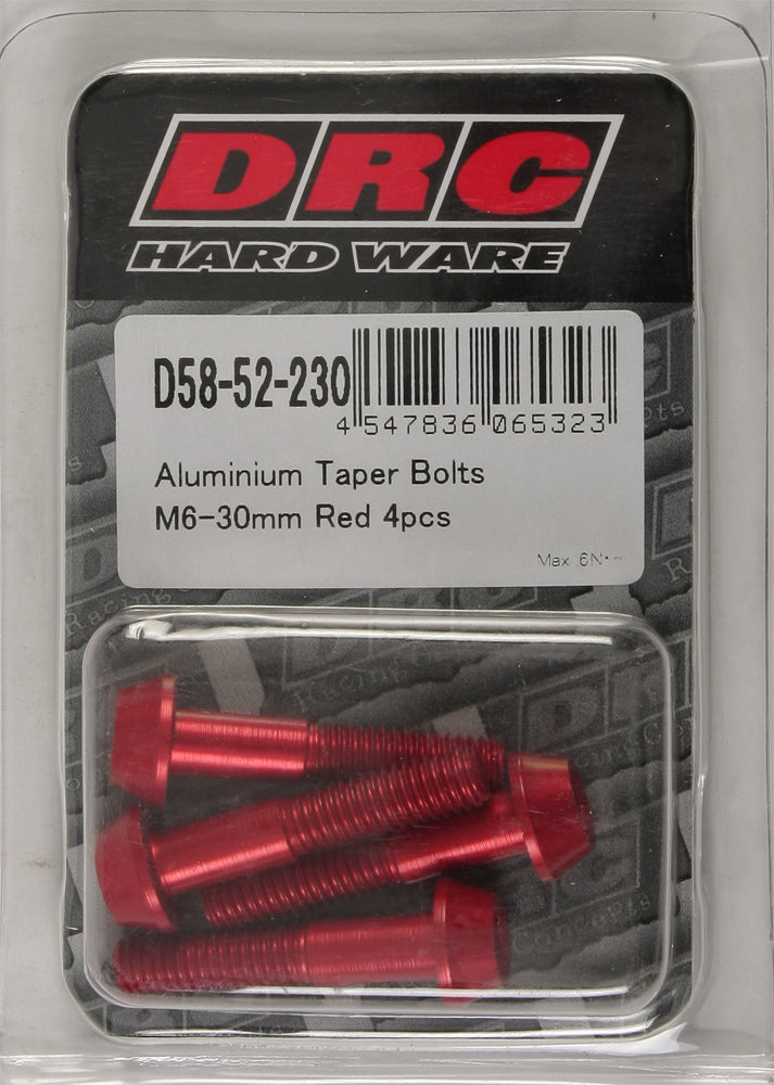 Aluminum Taper Bolts Red M6x30mm 4/Pk