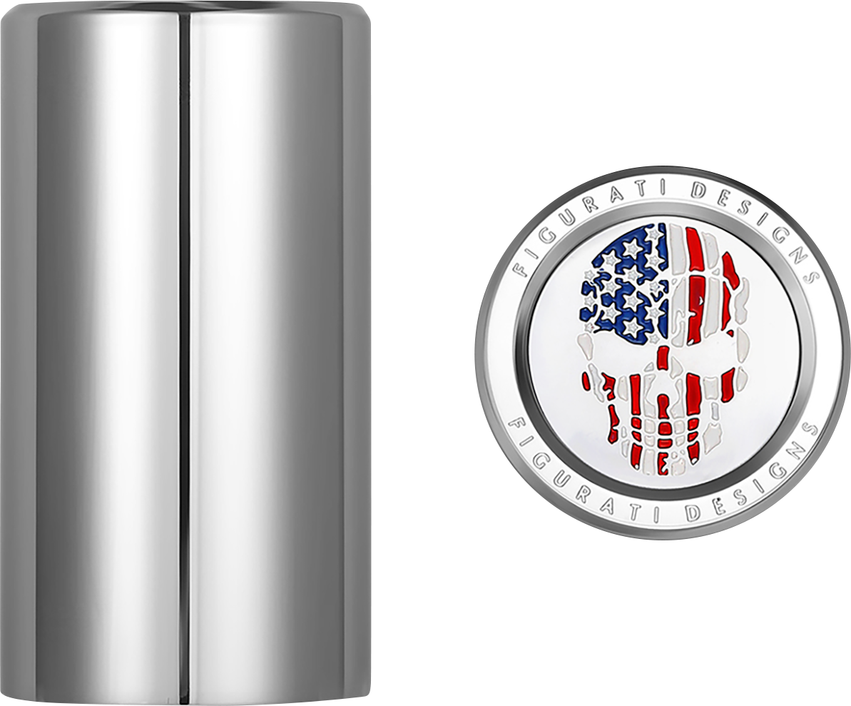 FIGURATI DESIGNS Docking Covers - Red/White/Blue American Flag Skull - Long - Silver FD24-DC-2545-SS