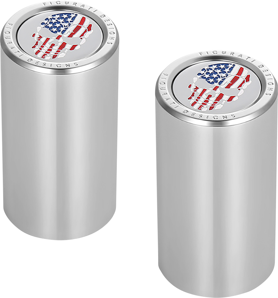 FIGURATI DESIGNS Docking Covers - Red/White/Blue American Flag Skull - Long - Silver FD24-DC-2545-SS
