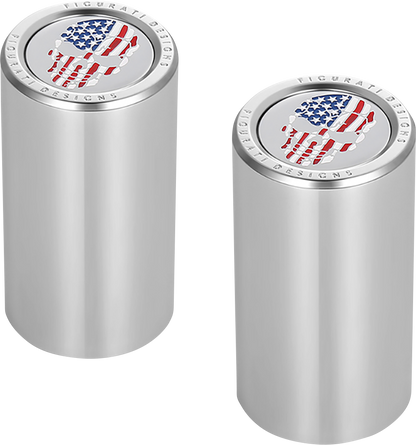FIGURATI DESIGNS Docking Covers - Red/White/Blue American Flag Skull - Long - Silver FD24-DC-2545-SS