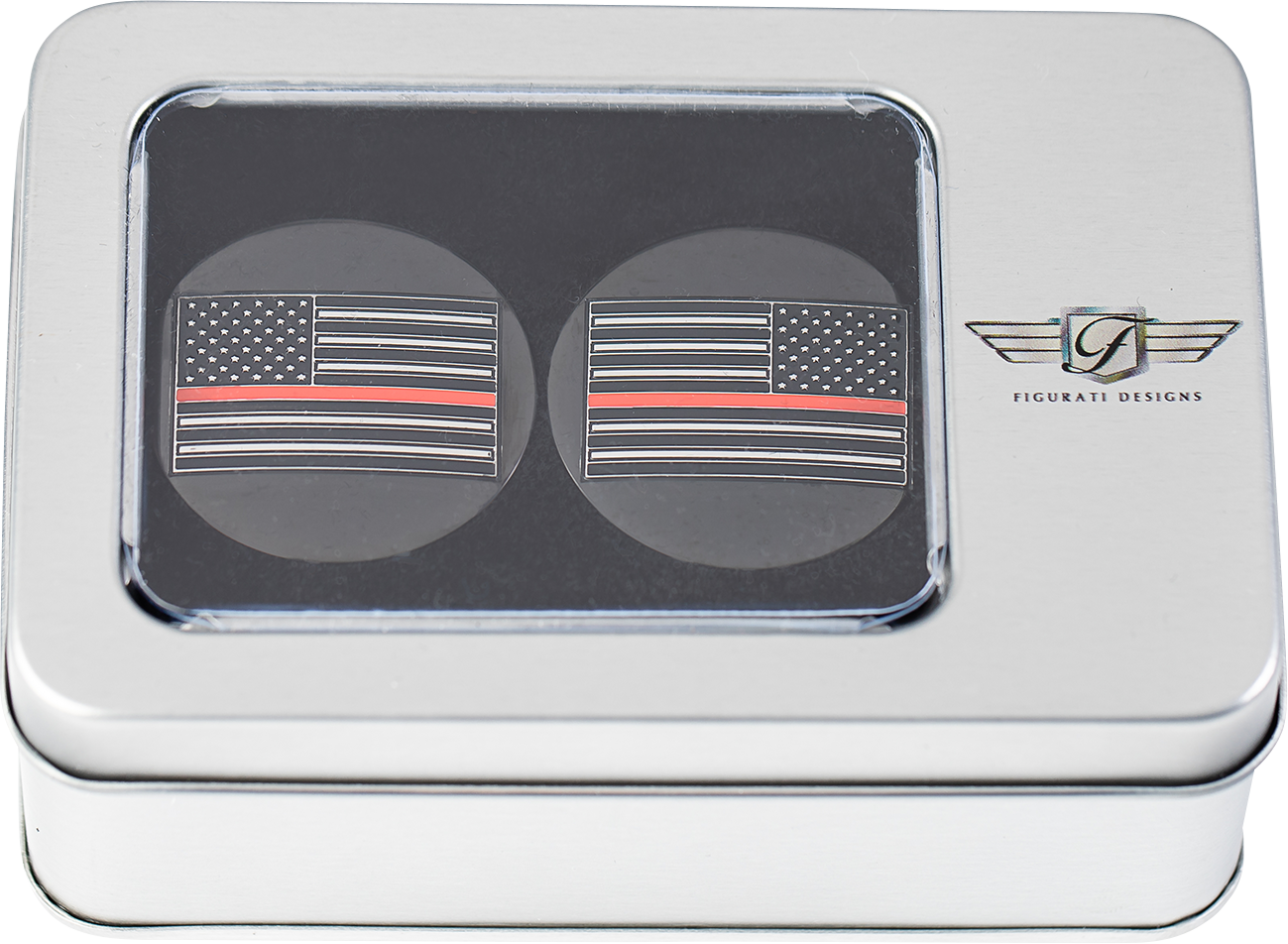 FIGURATI DESIGNS Swing Arm Covers - Red Line American Flag - Custom - Black - Reversed FD75-AFRL-BLK