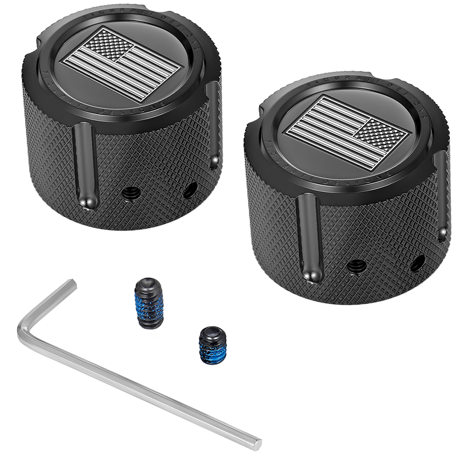 FIGURATI DESIGNS Axle Nut Cover - Front - Stainless Steel - American Flag - Contrast Cut - Reversed - Black FD26R-FAC-BK