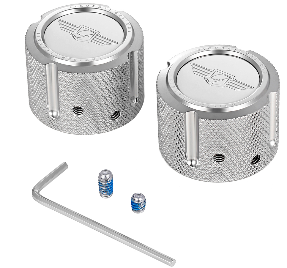 FIGURATI DESIGNS Axle Nut Cover - Front - Stainless Steel - Figurati Designs Logo - Silver FD01-FAC-SS