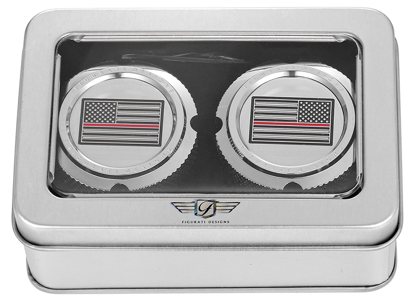 FIGURATI DESIGNS Axle Nut Cover - Front - Stainless Steel - Red Line Flag - Silver FD73-FAC-SS