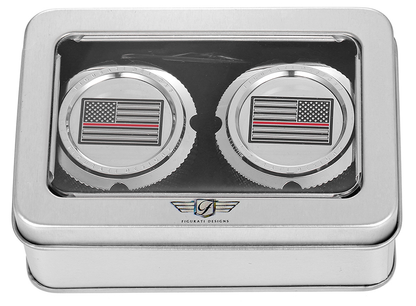 FIGURATI DESIGNS Axle Nut Cover - Front - Stainless Steel - Red Line Flag - Silver FD73-FAC-SS