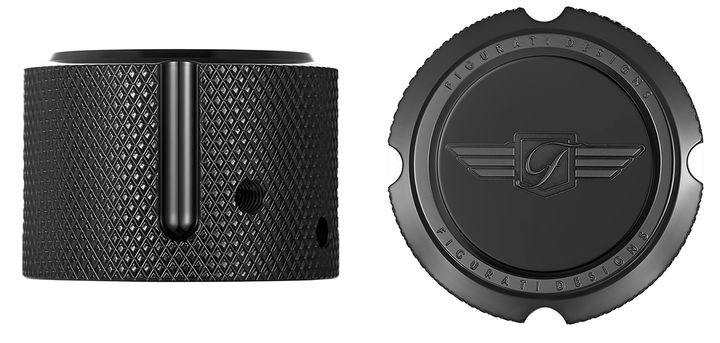 FIGURATI DESIGNS Axle Nut Cover - Front - Stainless Steel - Figurati Designs Logo - Black FD01-FAC-BLK
