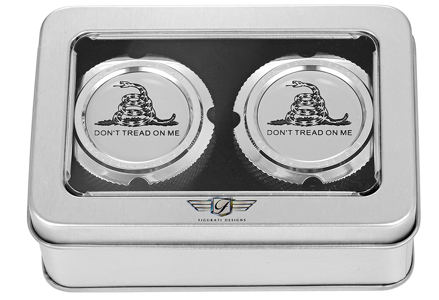 FIGURATI DESIGNS Axle Nut Cover - Front - Stainless Steel - Don't Tread On Me - Silver FD40-FAC-SS