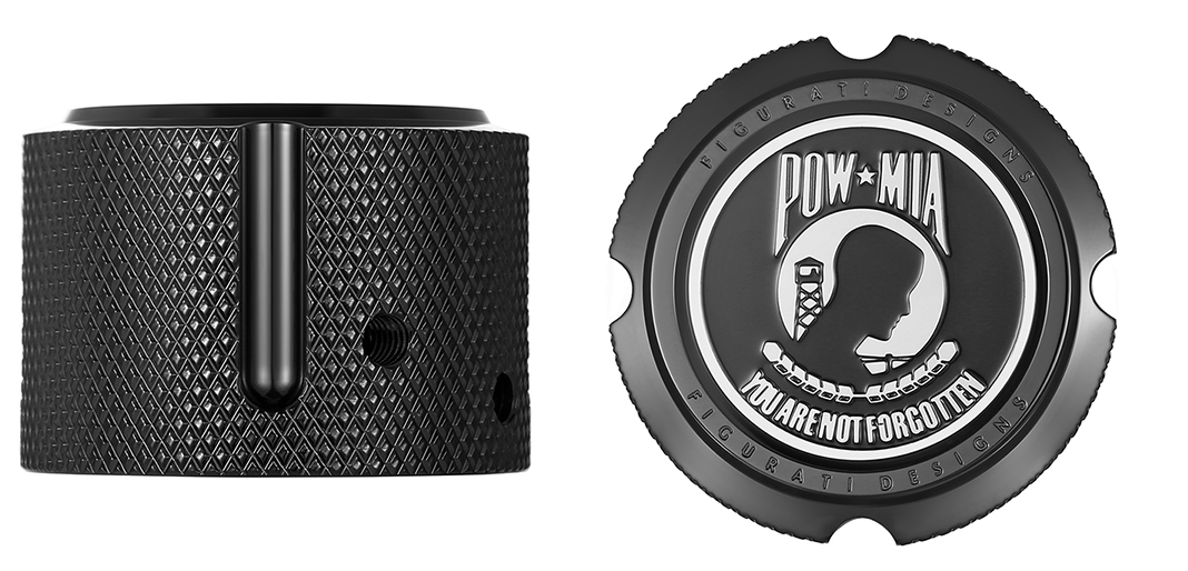 FIGURATI DESIGNS Axle Nut Cover - Front - Stainless Steel - POW MIA - Black FD50-FAC-BK