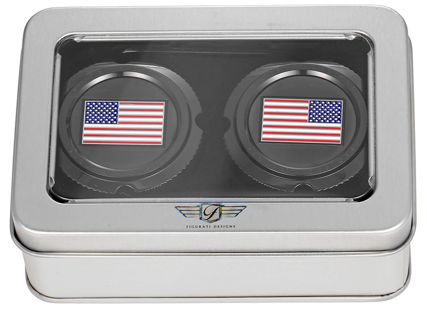 FIGURATI DESIGNS Axle Nut Cover - Front - Stainless Steel - Red/White/Blue Flag - Reversed - Black FD21R-FAC-BK