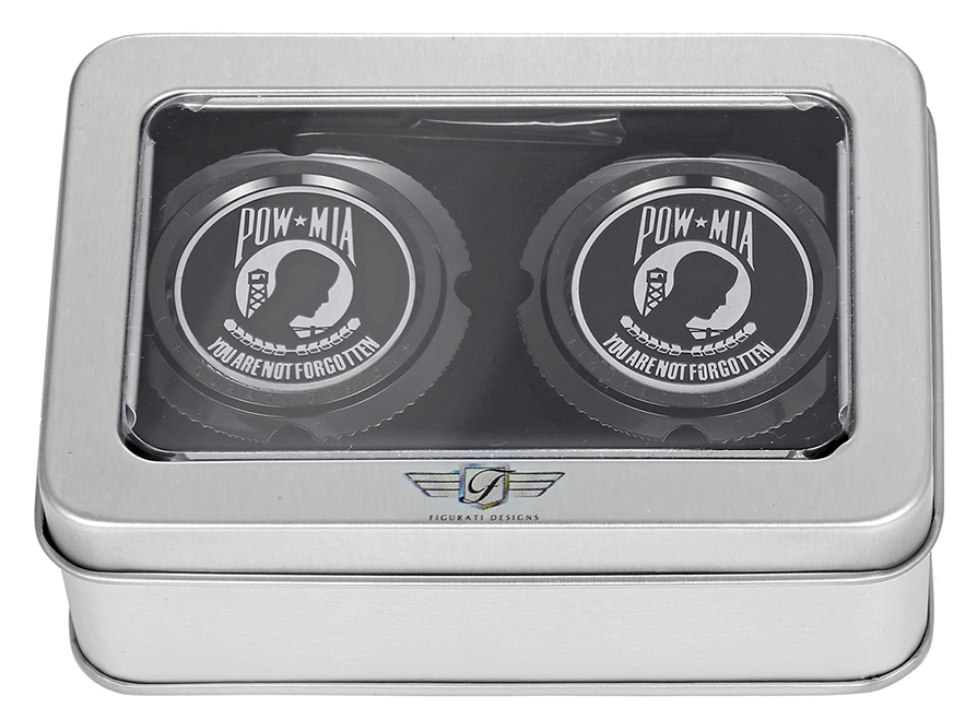 FIGURATI DESIGNS Axle Nut Cover - Front - Stainless Steel - POW MIA - Black FD50-FAC-BK