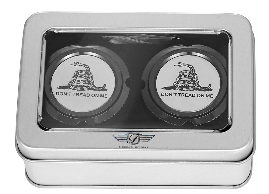 FIGURATI DESIGNS Axle Nut Cover - Front - Stainless Steel - Don't Tread On Me - Black FD40-FAC-BK