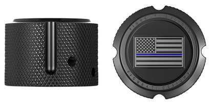 FIGURATI DESIGNS Axle Nut Cover - Front - Stainless Steel - Stainless Steel - Blue Line Flag - Black FD71-FAC-BK
