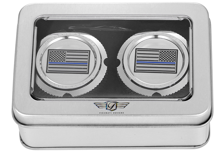 FIGURATI DESIGNS Axle Nut Cover - Front - Stainless Steel - Blue Line Flag - Silver FD70-FAC-SS