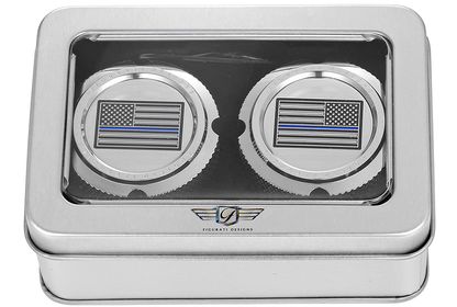 FIGURATI DESIGNS Axle Nut Cover - Front - Stainless Steel - Blue Line Flag - Silver FD70-FAC-SS